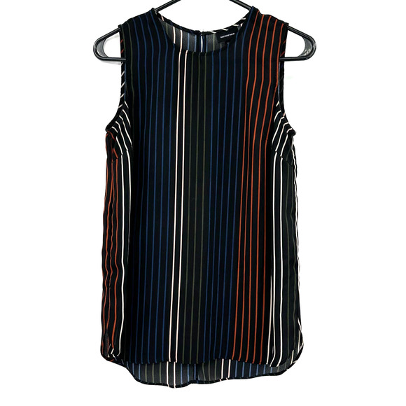 Who What Wear size XS sleeveless blouse black with multi color stripes‎ down - Picture 1 of 5
